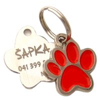 hundemarke mit gravur - Pfote Rot.jpg Hundemarken MjavHov - Hundemarke, Hundemarken online, Hundemarken mit gravur, gravierte Hundemarken, Hundeanhänger, Anhänger mit gravur, Hundezubehöer, Rassen Hundemarke, Tieranhänger